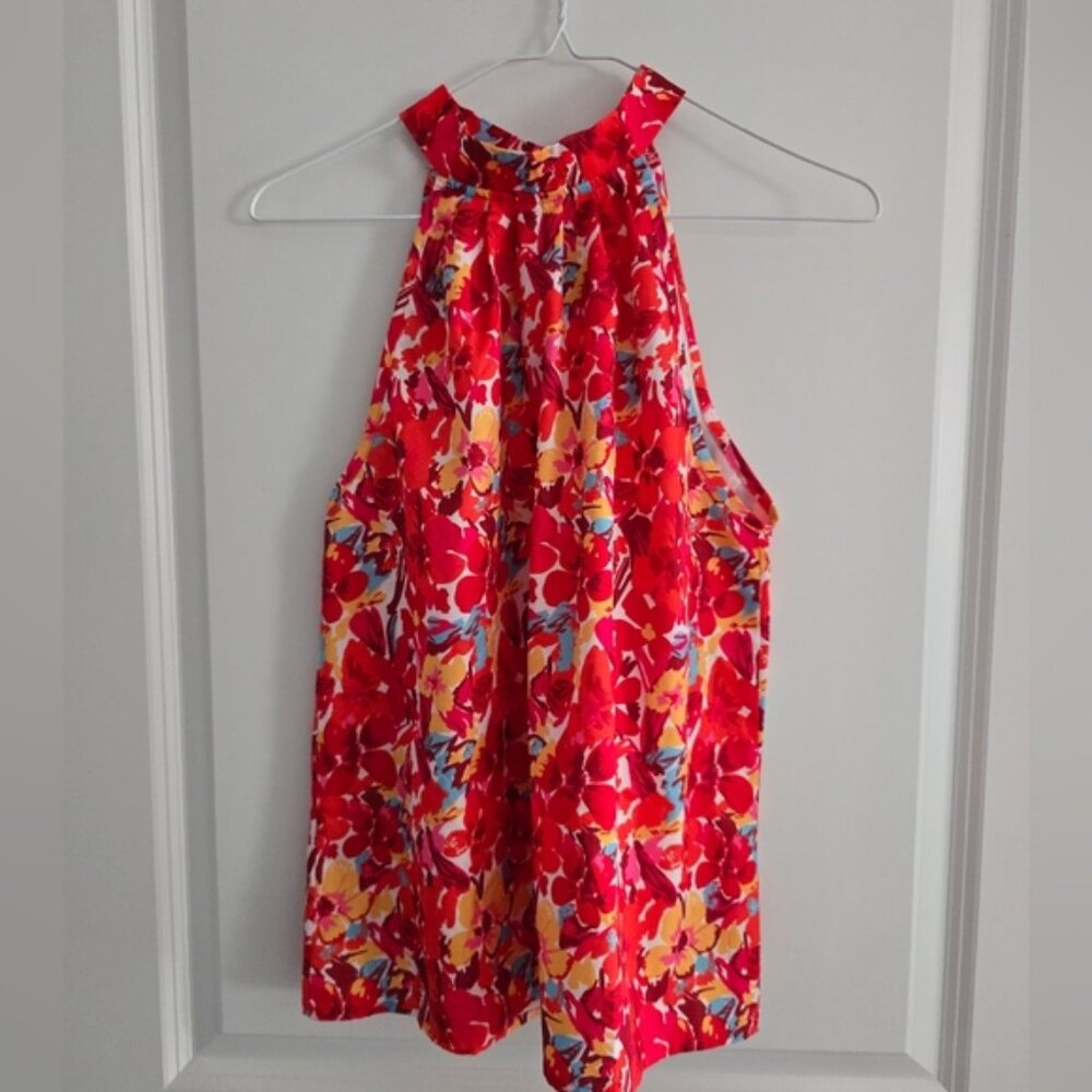 SHEIN Red Orange Floral Halter Tank Top